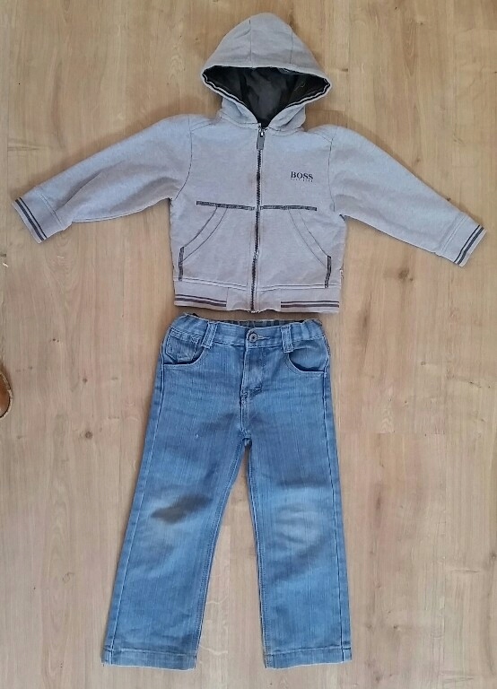 zestaw chłopiec 98-104 spodnie jeans i bluza kapt.