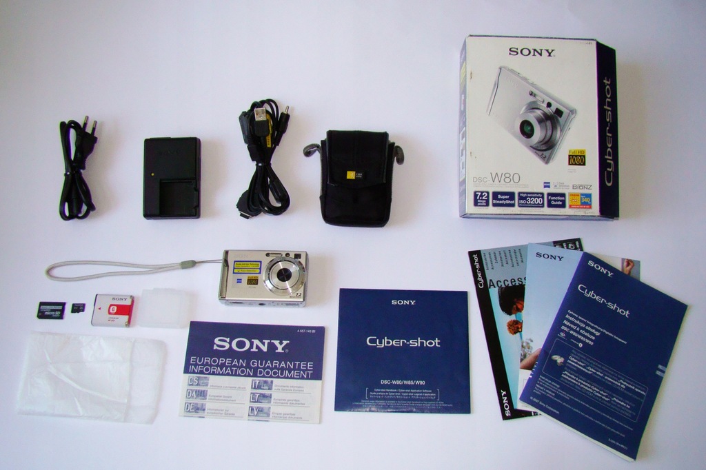 Aparat SONY DSCW80 mSD 8GB komplet Pudełko + Etui 13051826437
