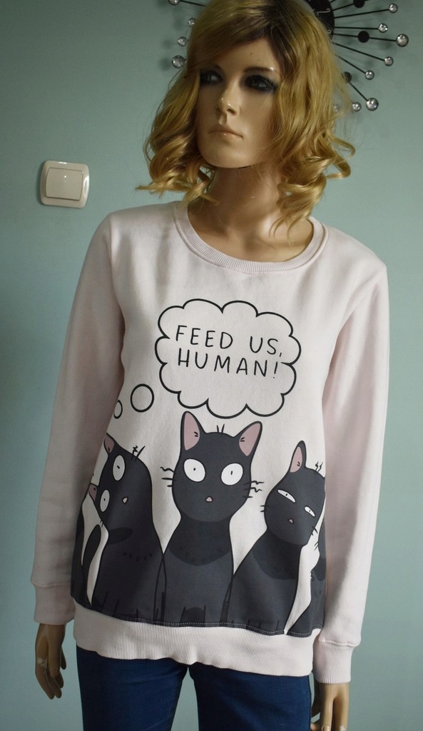 Bluza M 38 pudrowa koty Feed us human nadruk cats