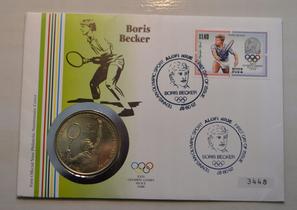 Niue - 5 Dolarów 1987 rok - Tenis Boris Becker