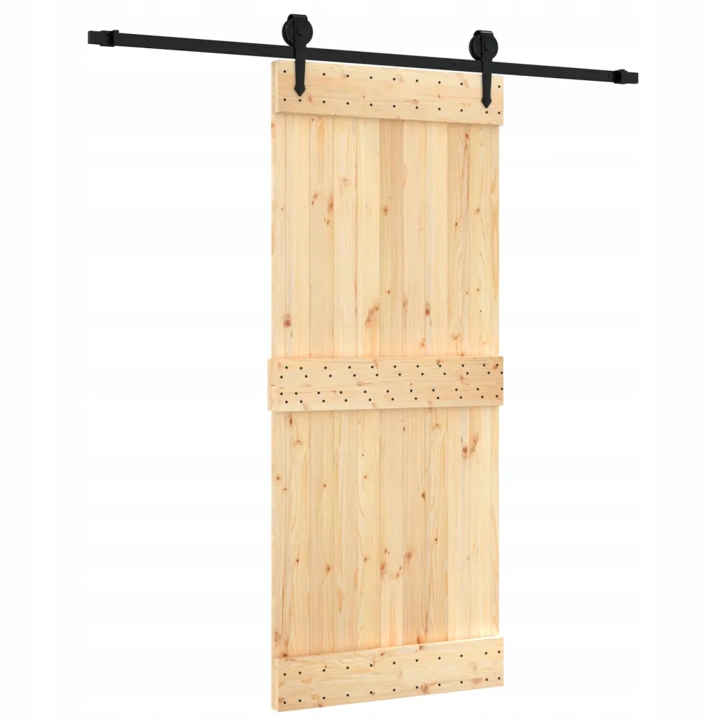 vidaXL Drzwi przesuwne z osprzętem, 85x210 cm, lite drewno sosnowe
