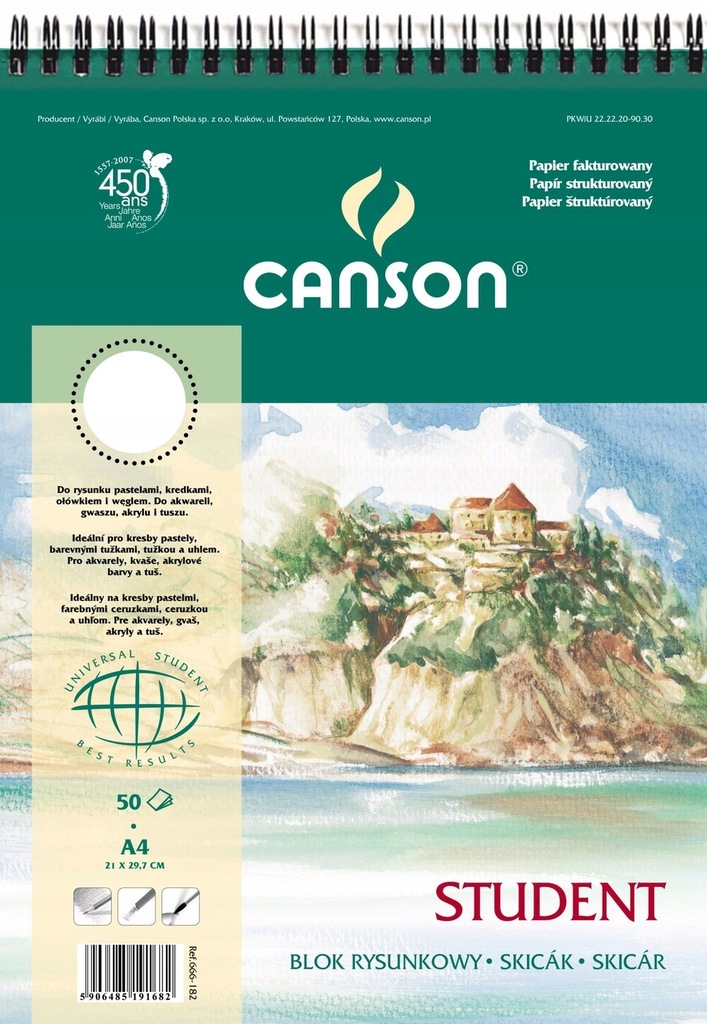BLOK RYSUNKOWY CANSON STUDENT A4 150G 50ar spirala
