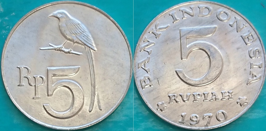 Indonezja 5 rupii 1970r. KM 22 ptak