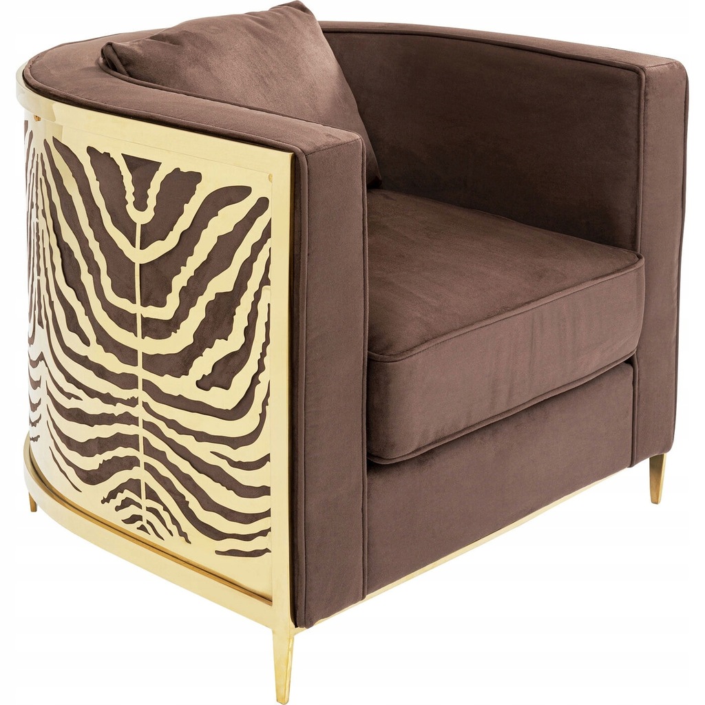 Fotel do salonu welurowy brązowy ze złotymi