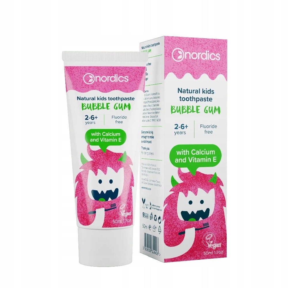Nordics Natural Kids Toothpaste pasta bez fluoru dla dzieci 2-6+ lat Guma B