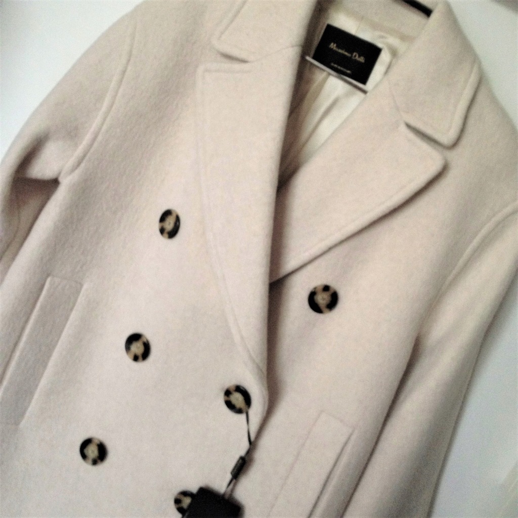 Massimo Dutti wełniany płaszcz off white XS/34 NEW