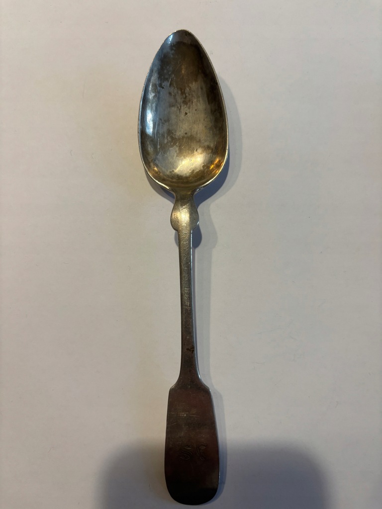 XIX w. łyżka srebro Ag 12 łutów HUBNER waga 30 g długość 183 mm monogram IS