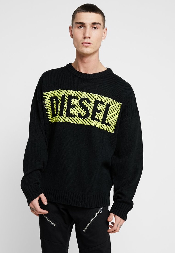 DIESEL SWETER MĘSKI CZARNY OVERSIZE LOGO M 1BAD