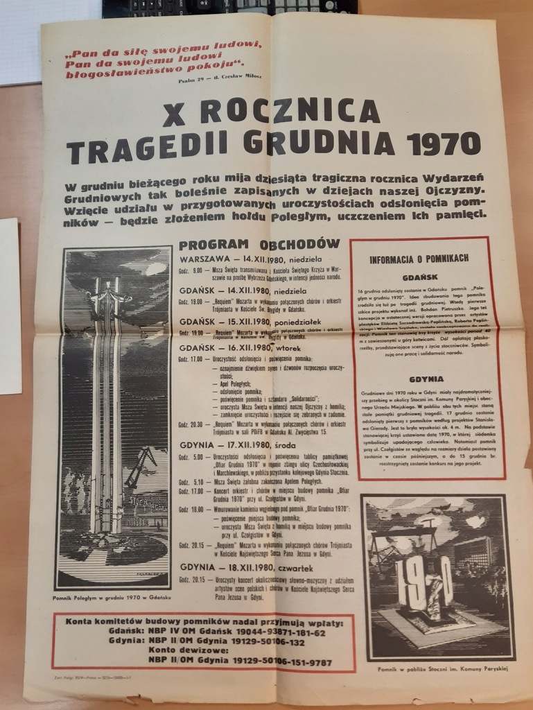 Plakat, obwieszczenie 1980, X Rocznica tragedii Grudnia 1970