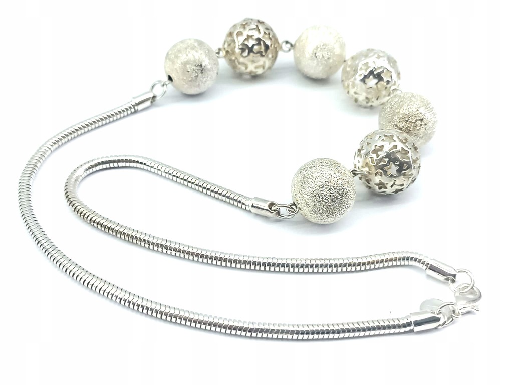 Łańcuszek srebrny 925 waga 32,23g dł. 50cm, średnica kulek 1,6cm