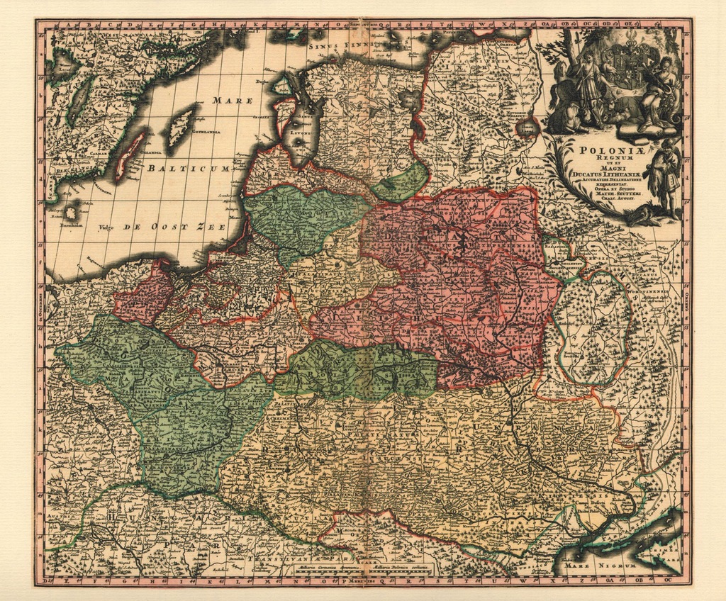 KRÓLESTWO POLSKIE LITWA POLSKA PIĘKNA MAPA 1730 r.