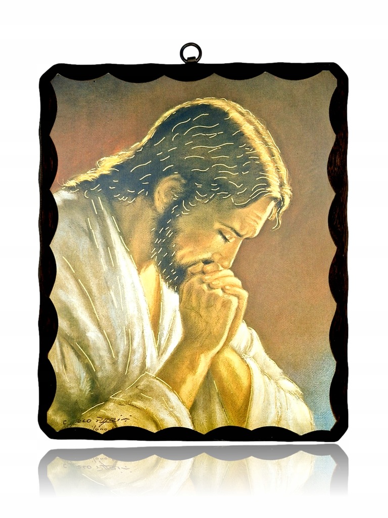 Ikona religijna Jezus modlący DREWNO TOPOLA 22x26cm