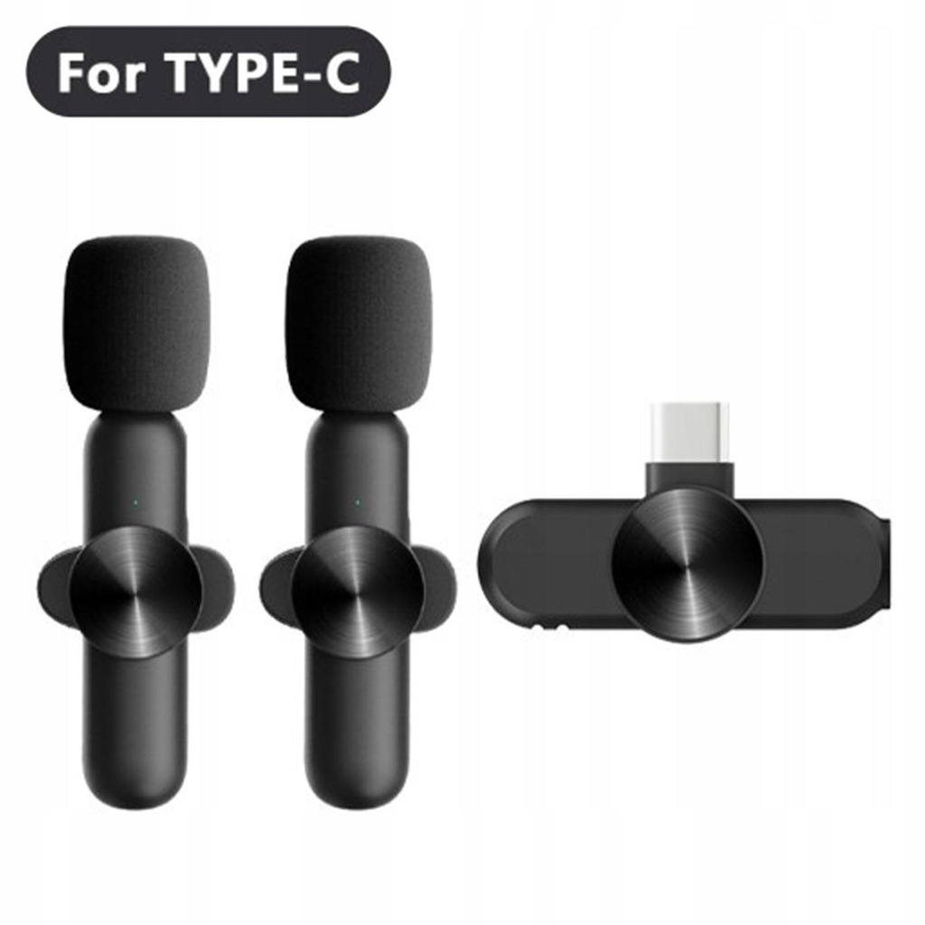 Wireless Lavalier Microphone Clip On Mic Type C Adjustable Automatic 2 Mics