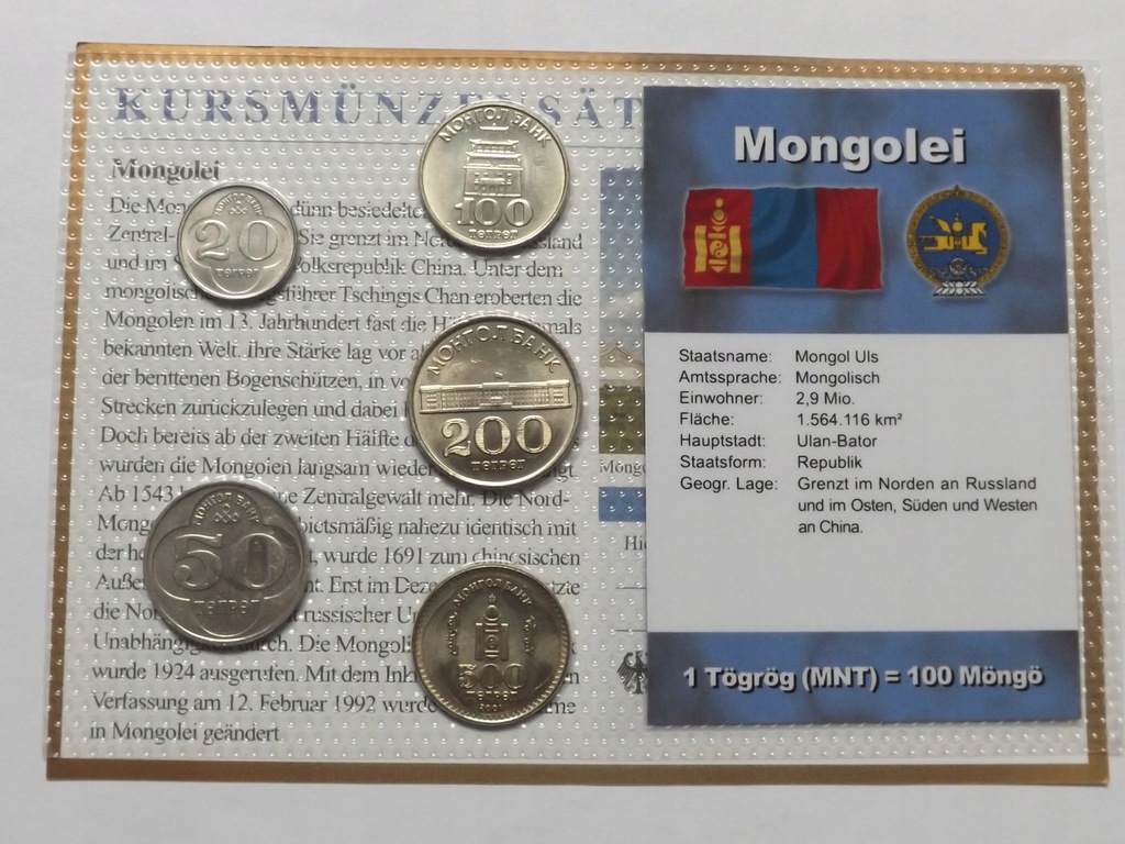 Mongolia 1994-2001 Set monet obiegowych 5 x UNC
