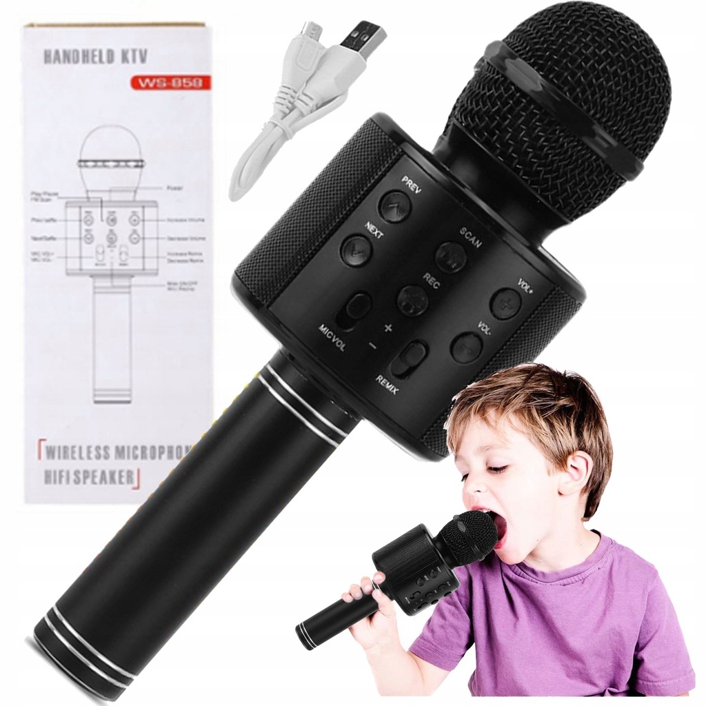 MIKROFON KARAOKE BEZPRZEWODOWY GŁOŚNIK Bluetooth MIKROFON DLA DZIECI USB A
