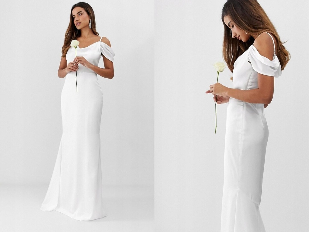 Missguided biała długa satynowa sukienka S/36