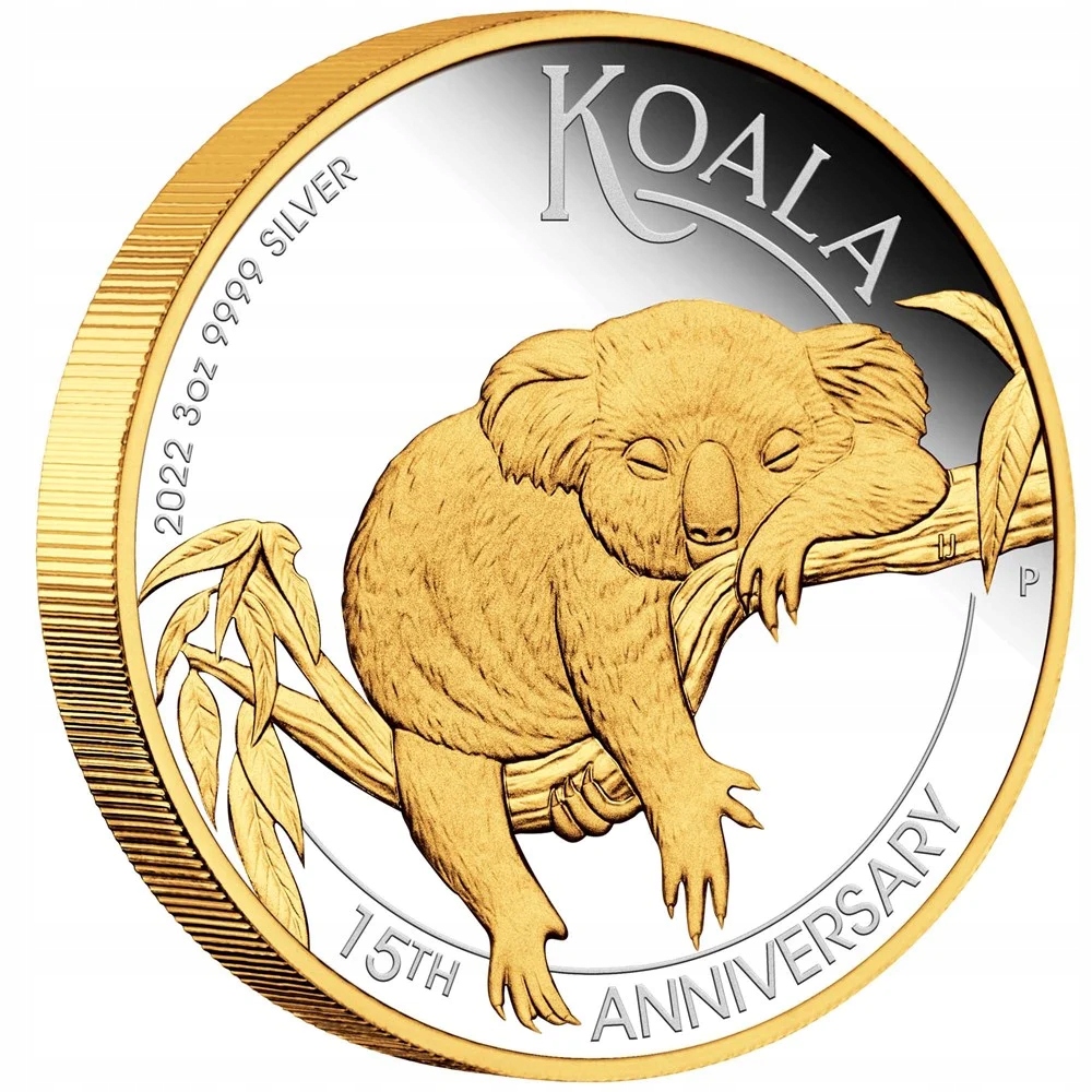 Australian Koala 15th Anniversary 2022 3oz Silver Proof Gilded Coin