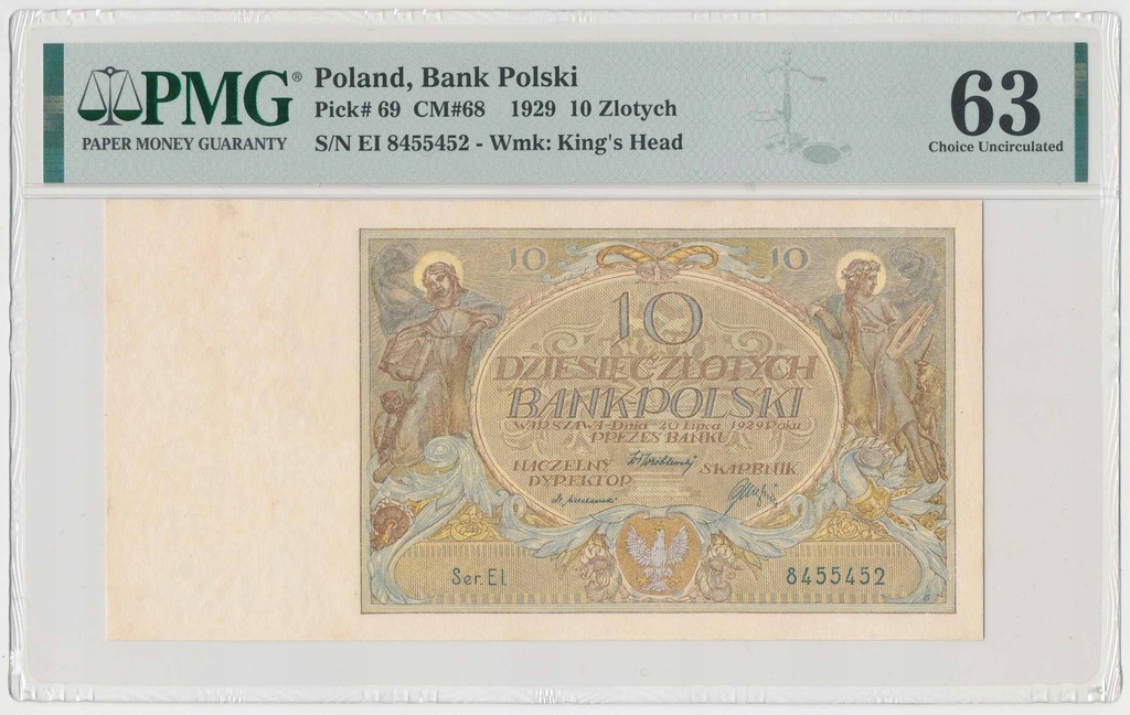 8590. 10 złotych 1929 - Ser.EI - PMG 63