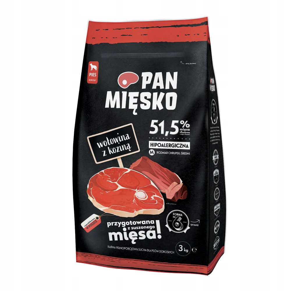 PAN MIĘSKO Wołowina z koziną 3kg SUCHA KARMA Z MIĘSA DLA PSA