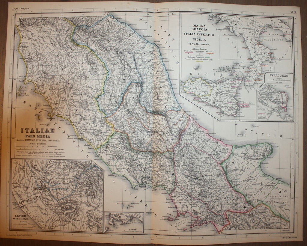 MAPA ŚWIATA ANTYCZNEGO WŁOCHY ITALIA ŚRODKOWA WYSPY BERLIN 1860 oryginał