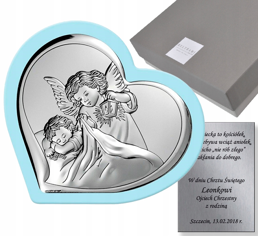 SREBRNY OBRAZEK ANIOŁ STRÓŻ 6448 10x9,5cm GRAWER