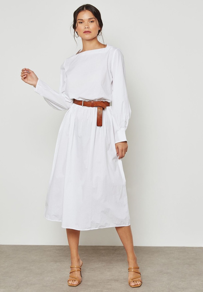 MANGO - biała popelinowa koszulowa sukienka - L