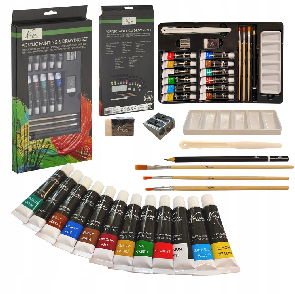 Zestaw farb akrylowych z akcesoriami 20 elementów Nassau
