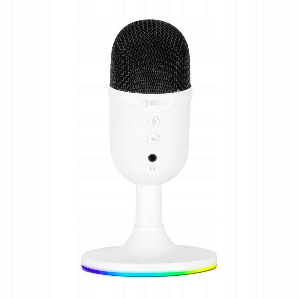 Marvo, gamingowy mikrofon, MIC-06, biała, Podświetlenie RGB, wejście słucha