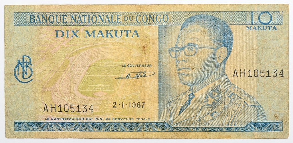 1.Congo, 10 Makuta 1967 rzadszy, P.9.a, St.3