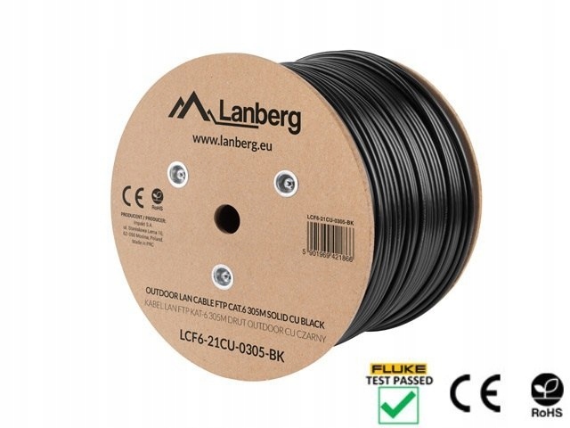 KABEL LAN FTP KAT.6 305M DRUT OUTDOOR CU CZARNY FLUKE PASSED LANBERG