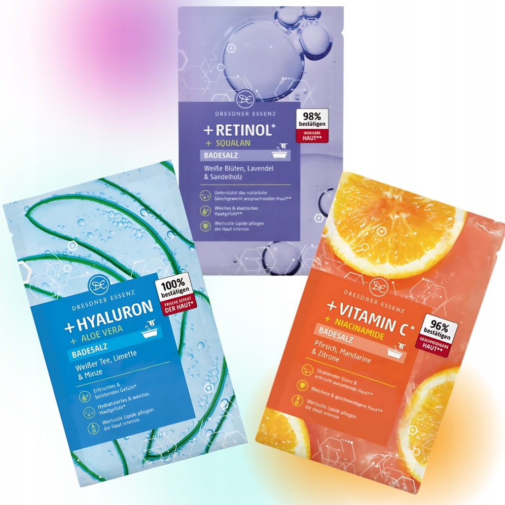 Dresdner Essenz Zestaw Soli do kąpięli Retinol VIT C Hialuronowy SPA LATO