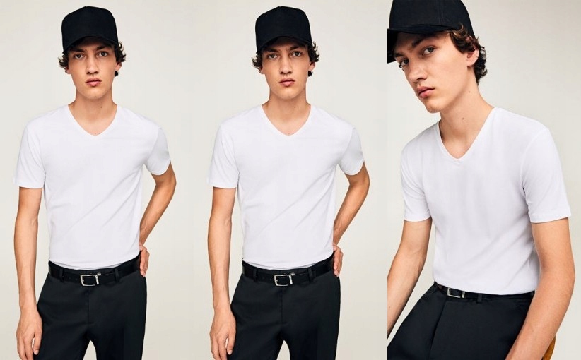 E8H304*ZARA BASIC SLIM T-SHIRT BIAŁY RĘKAW M P00