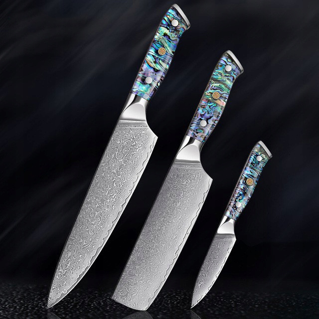 1-9pcs New Damascus Steel Chef's Knife Abalone