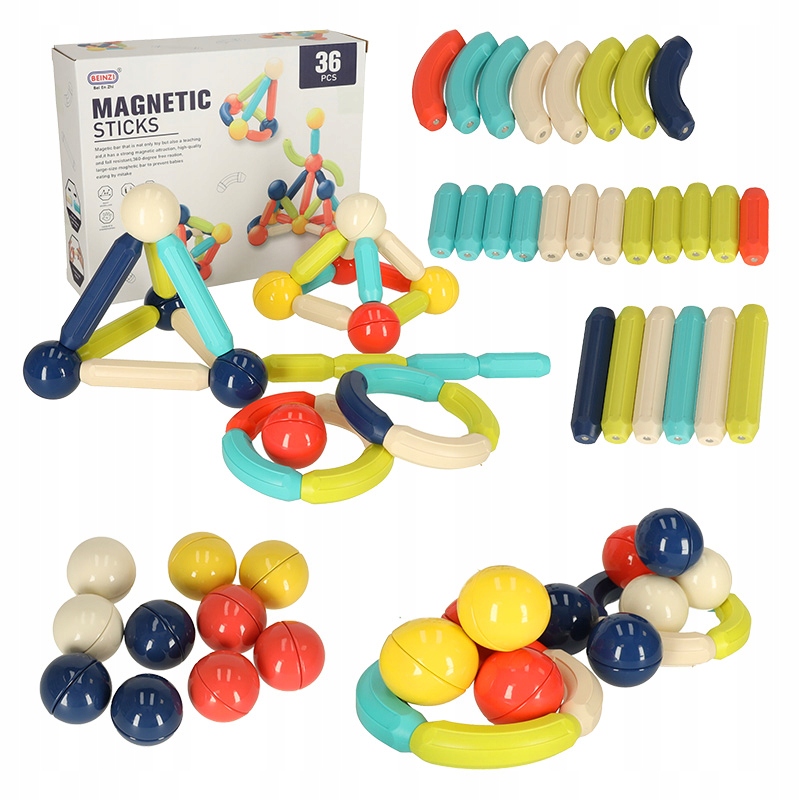 Klocki magnetyczne magnetic sticks dla małych dzieci duże patyczki 36 eleme