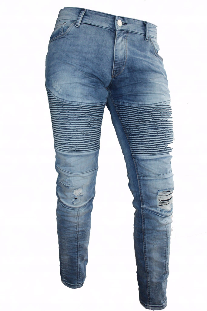 Spodnie jeansy, dzinsy męskie jasne z przeszyciami