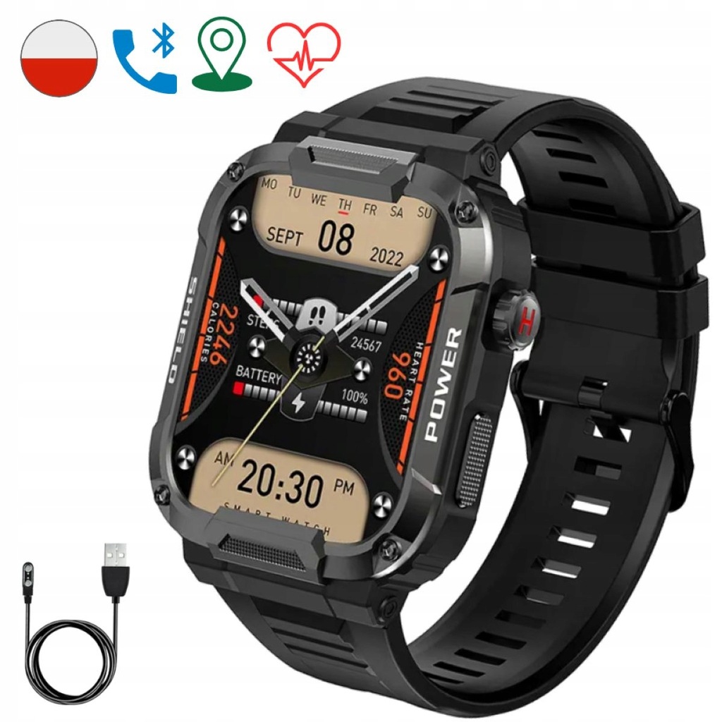Smartwatch męski Rubicon Navy czarny na pasku z funkcją rozmowy