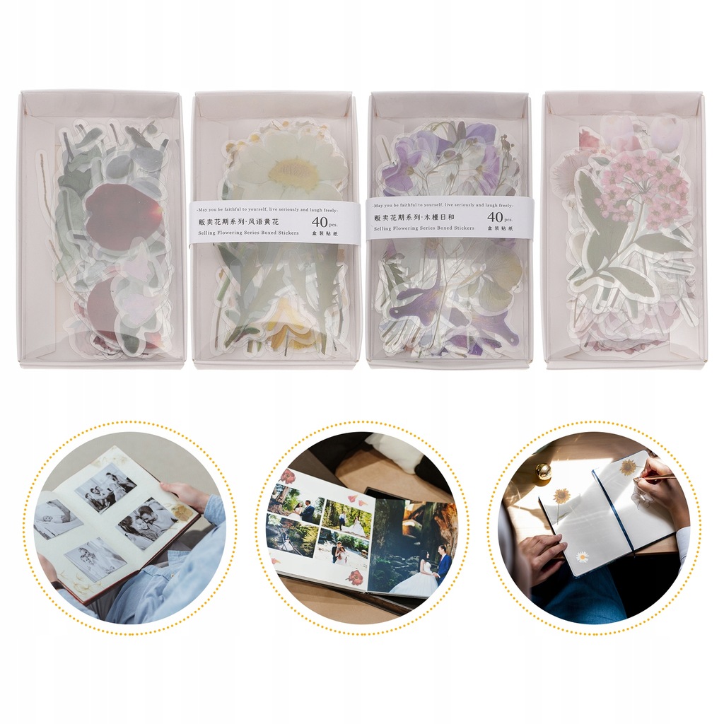 4 Boxes Creative Flower Handbook Stickers DIY Deco