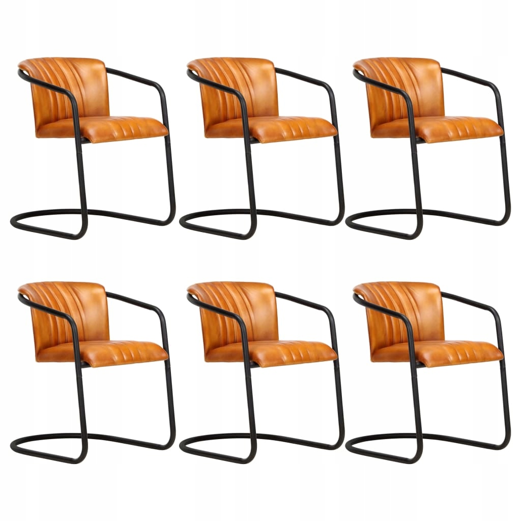 Krzesła stołowe, 6 szt., kolor tan, naturalna skór