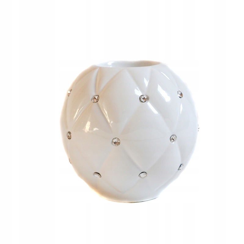 Świecznik ceramiczny kula 11x12 biały cyrkonie