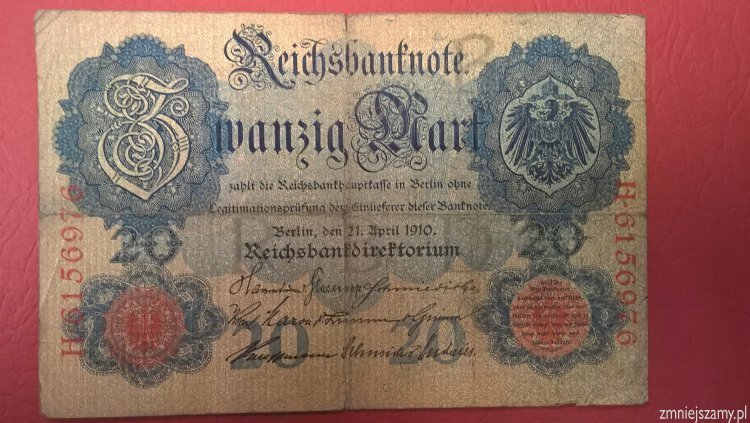 Niemcy - Oryginalne 20 marek z 1910 r. - seria H