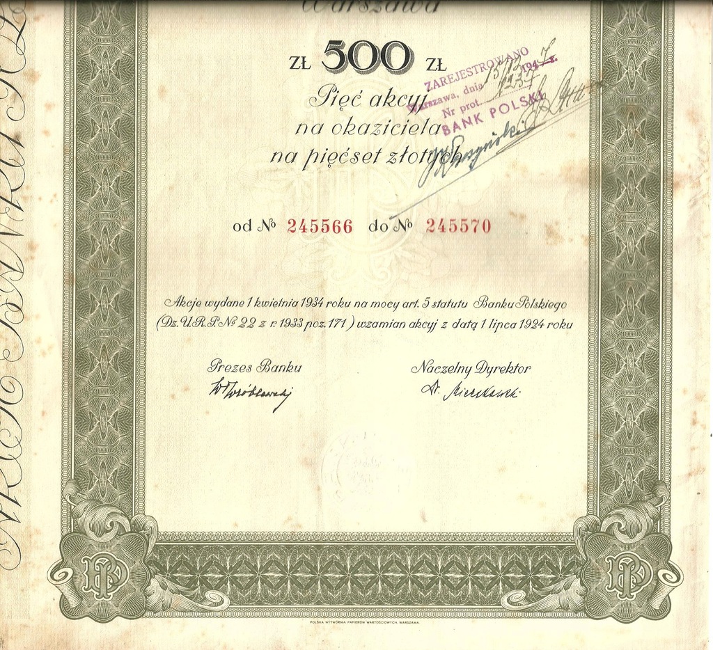 Купить !BANK POLSKI S.A.! 500 злотых! ВАРШАВА 1934 год!: отзывы, фото, характеристики в интерне-магазине Aredi.ru
