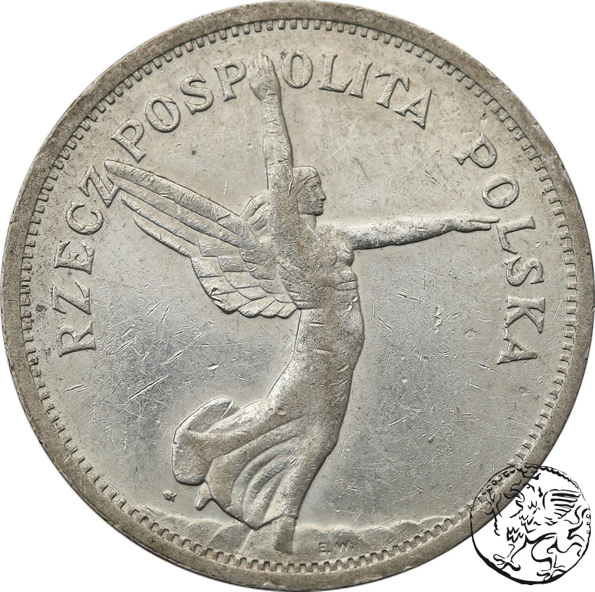 II RP, 5 złotych, 1928, ze znakiem, Nike