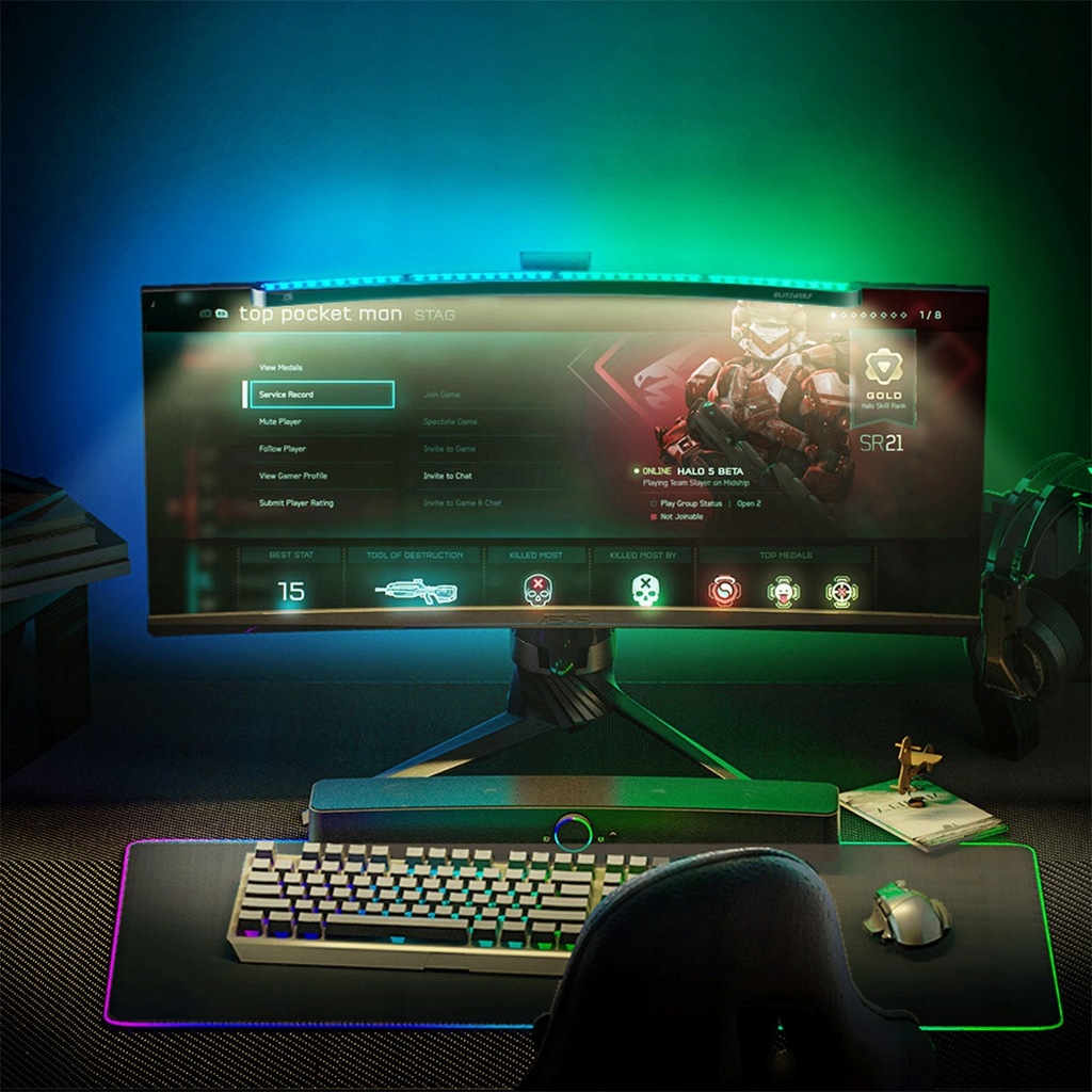 LAMPKA NA MONITOR LED REGULOWANA RGB GAMINGOWA 11623680828