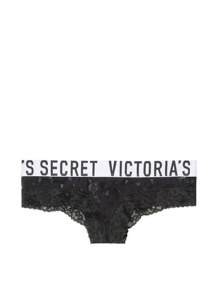 Majtki Victoria's Secret Koronkowe Czarne LOGO- S