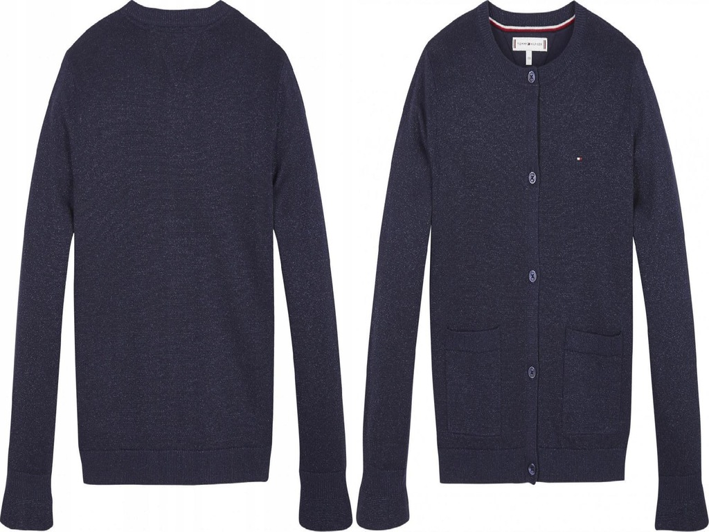 L011F3 Navy BŁYSZCZĄCY KARDIGAN TOMMYHILFIGER 164