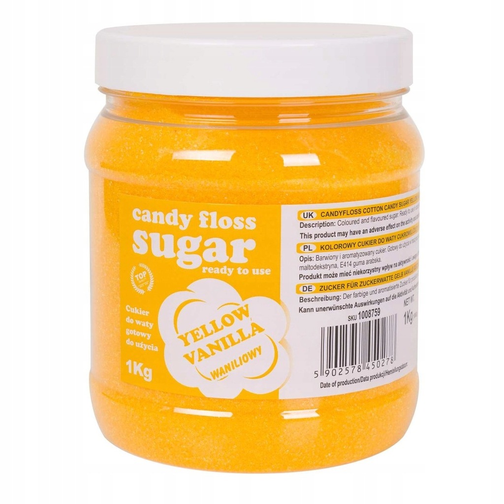 Kolorowy cukier do waty cukrowej żółty o smaku wan