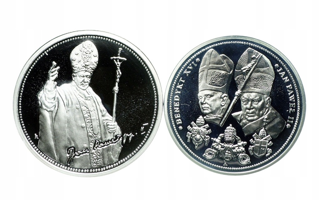 130023 Medal Jan Paweł II, Benedykt XVI, 2 sztuki, srebro