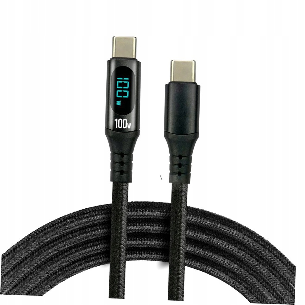 MARKOWY KABEL USB-C - USB-C 2M EVERACTIVE OPLOT 100W QC PD Z WYŚWIETLACZEM