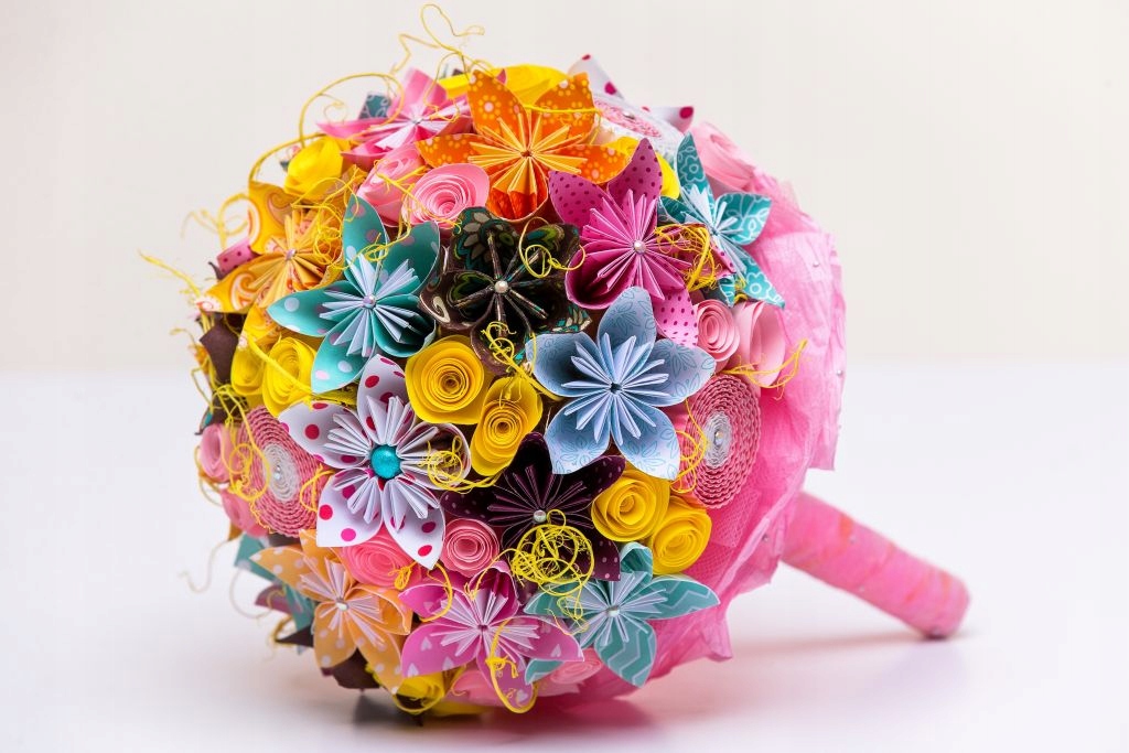 Bukiet ślubny z papieru wiązanka kwiaty origami
