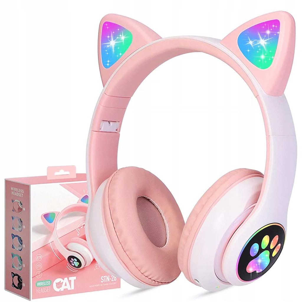 SŁUCHAWKI BEZPRZEWODOWE NAUSZNE BLUETOOTH LED RGB
